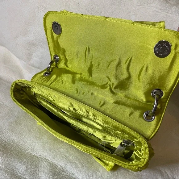 NWT Botkier Chartreuse Sateen Chain Quilt Flap Small Shoulder Bag 9”x 2” x 6”Y2K - Picture 2 of 16